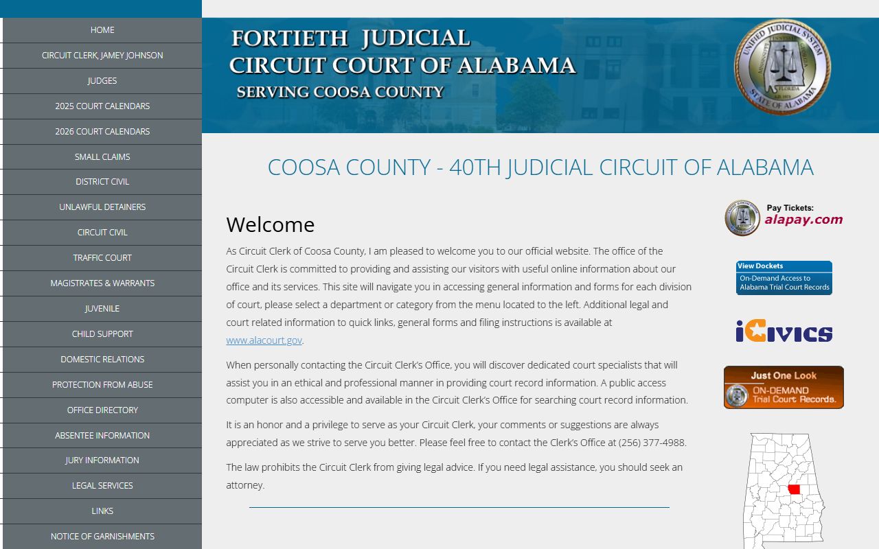 Coosa County arrest records court clerk access page