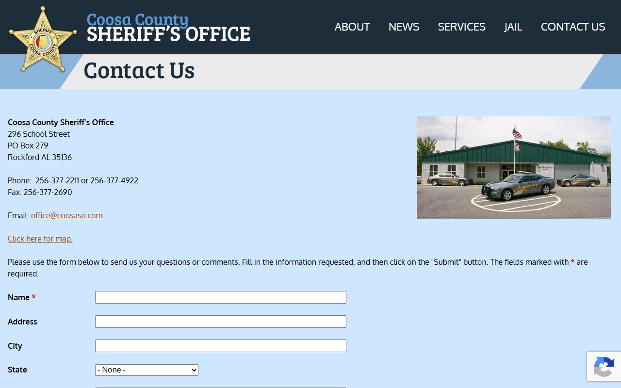 Coosa County Jail contact information for inmate records